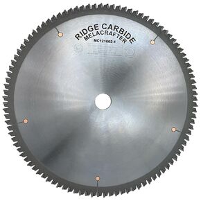 Ridge Carbide 12" 100T, Melacrafter Saw Blade, Alternate Top Bevel Grind (ATB),-5° Hook, 1" Bore, Plate Thickness .095", Full Kerf (0.125") Saw Blade for Fine Cutting Laminated Board Materials