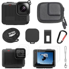 إكسسوارات متوافقة مع كاميرا Go Pro Hero 4K ، بما في ذلك حالة تخزين حالة وقائية من السيليكون ، واقي زجاجي ، والغطاء ، والغطاء الجانبي للبطارية لـ GoPro Hero