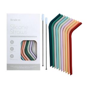 Reusable Thin Short 6.7" Cute Silicone Bendy Straws for Toddlers&Kids&Baby,6 10 12 oz Wine/Yeti Tumbler, Coffee/Cocktail Mug,Soda Cans,Take n toss Cup/BPA FREE-Small Flexible with Brushes