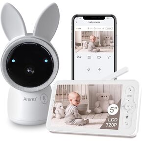 ARENTI Baby Monitor, 2K Video Baby Camera with 5-Inch Upgraded Wireless Display, Super Night Vision, Lullabies, Cry & Motion Detection, Temp & Humidity Sensor, Two Way Audio