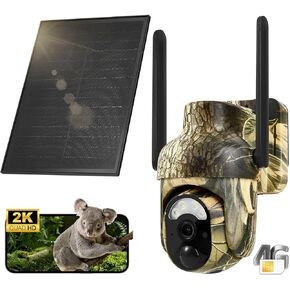 4G LTE Cellular Trail Cameras 2K 360° View Live Streaming Game Camera Built-in SIM Card with Motion Activated Color Night Vision Remote Phone Access Solar Powered Trail Camera IP65 Waterproof