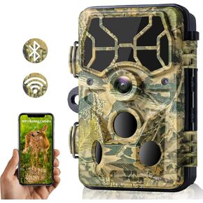 30MP WiFi Trail Camera with 1296P HD Night Vision - Motion Activated Hunting Camera IP66 Waterproof 120° Wide Angle for Deer, Wildlife Monitoring & Home Security (Camo)