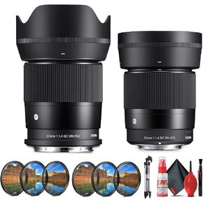 Sigma 23mm f/1.4 DC DN Contemporary Lens 348972, 30mm f/1.4 Lens 302972 for Canon RF Mount Bundle for Professional use, Weddings, Indoor/Outdoor Adventure + Accessories