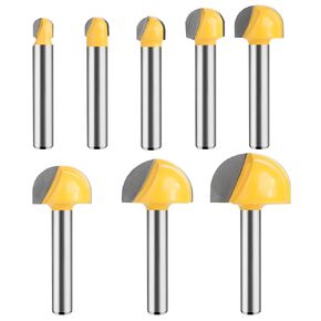 Cove Box Router Bit Set 1/4 Inch Shank, 8 Pcs Solid Carbide Double Flute Cove Box Round Nose, Cutter for 1/4", 5/16", 3/8", 1/2", 5/8", 3/4", 7/8", 1" Cutting Diameter