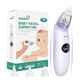 GROWNSY Nasal Aspirator for Baby | Baby Nose Sucker | Electric Nose Suction for Toddler, Ergonomic Booger Sucker with 3 Silicone Tips, Music & Light Soothing Function(Purple)
