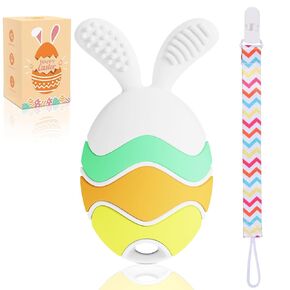 Easter Egg Bunny Rattle Teething Toy – Baby Teether for Infants, Toddlers & Newborns – Sensory Chew Toy for Teething Relief – Perfect Baby’s First Easter Gift & Basket Stuffer Essentials (Brights)