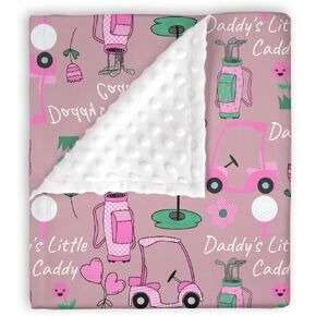 Mink Baby Girls Blanket Pink Gingham Golfing, Cute Golf Daddy's Little Caddy Soft Double Layer Dotted Backing Receiving Swaddle, Newborn Infant Toddler Nursery Crib Bedding Shower Gift 30 x 40