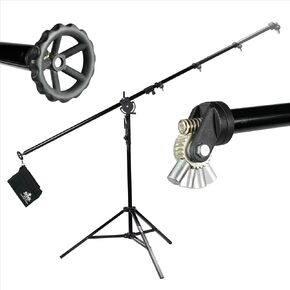 Heavy Duty Mega Boom Light Stand Geared Telescopic Section - 8ft/243cm Boom, 7ft/213cm Light Stand - Knob for Angle Adjustment, Counterweight Bag Included - for Studio, Photography, Video