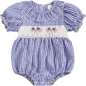 Easter Baby Girl Outfit Bunny Embroidery Bubble Romper Puff Short Sleeve Smocked Bodysuit Newborn Easter Clothes in Kuwait