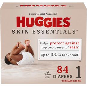 Huggies Size 1 Diapers, Skin Essentials Baby Diapers, Size 1 (8-14 lbs), 84 Count, Packaging May Vary