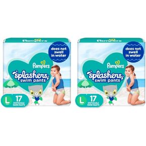 Pampers Splashers Swim Diapers - Size L, 17 Count, Gap-Free Disposable Baby Swim Pants (Pack of 2)