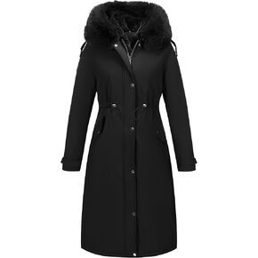 RISISSIDA Puffer Jacket Women Winter Down Faux Fur Lined Puffy Coat with Long Collar Hood, Thicken Quilted Warm Leather Bubble Overcoat Beige X-S