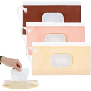 3pcs Wipe Dispenser, Portable Baby Wipe Holder Refillable Wipes Case Reusable Wipes Container Waterproof Wet Wipe Pouch Baby Wipe Bags for Outdoor Outing Camping Hiking