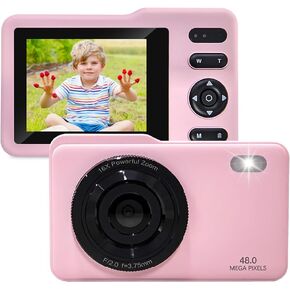 Digital Camera, Dummy Camera for Kids with 64GB Card FHD1080P 16x Zoom Anti Shake ，Exquisite Compact and Portable for Boys, Girls Kids. (Pink)