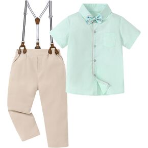 DISAUR Boys Suits 3 Pieces Formal Dress Shirt with Bowtie+Suspender Pants Boy Gentleman Outfits Set 4-8 Years