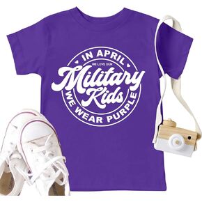 Military Child Month Shirt for Toddler Boys Girls Purple Up for Military Shirts Purple Up Day T-Shirt Tops