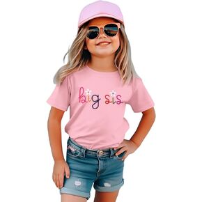 IZYJOY Big Sister Shirts Toddler Baby Girl Embroidered Promoted to Big Sis Announcement T-Shirt Short Sleeve Tee Tops