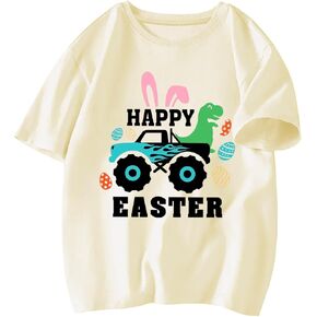 Toddler Girls Easter Shirt Kids Bunny Eggs-cavator Short Sleeve Tees Boys Monster Truck Dinosaur Graphic T Shirt Top 2-7T