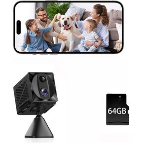 5G Security Camera with 64G SD Card, WiFi Indoor 4K Wireless Cameras for Home Security,Surveillance Nanny Cam Pet Cam,100 Days Battery Life (Camera with 64G SD Card)