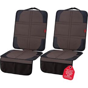 Car Seat Protector with Thick Padding + XL Large Car Seat Cover for Child Car seat, Eco Friendly Waterproof & Durable Fabric + 2 Storage Pockets Protect Fabric or Leather Seats 2Pack (Black)