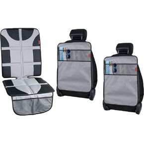 Lusso Gear Car Seat Protector (Gray) + Two Pack of Heavy Duty Kick Mats (Gray), Waterproof, Protects Fabric or Leather Seats, Premium Oxford Fabric, Travel Essentials