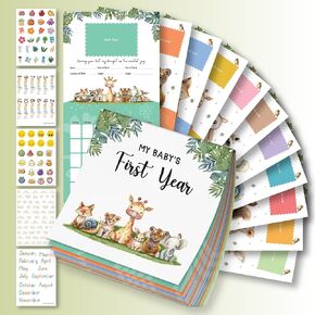 Baby Calendar First Year With Stickers - Baby First Year Memory Book, Baby Milestone Calendar, 1st Year Tracker, Baby's First Year Book Keepsake For Newborn Baby Girl Or Boy