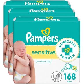 Pampers Sensitive, Water Based Baby Wipes, 168 Count (Pack of 3)