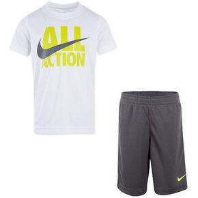 Nike Boy's Dri-Fit T-Shirt & Shorts 2 Piece Set (Grey(86f028-G1A) Lime, 6)