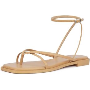 Womens Flats Sandals Square Toe Strappy Ankle Strap Flats