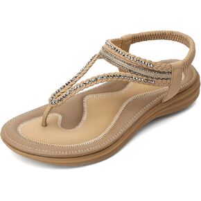 UBFEN Womens Bohemian Flat Sandals With Back Strap Summer Beach Comfortable Bling