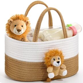 Lion Baby Diaper Caddy Organizer Cotton Rope Nursery Storage Bin Basket Baby Shower Basket Gift Portable Holder Tote Bag with Handle for Changing Table Car Travel Registry Gift