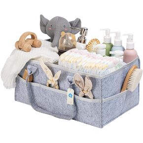 Felt Baby Diaper Caddy Organizer - منظم Caddy Baby المحمول مع المقبض ، و CADDY لتخزين الحضانة والسيارة للفتيات ، والأولاد - سلة هدايا الطفل يمكن أن تحمل حفاضات ، مناديل وإمدادات الأطفال الأساسية