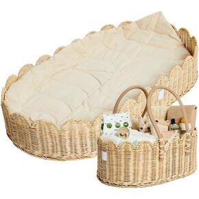 Premium Nursery Bundle - Baby Changing Basket & Baby Diaper Caddy Organizer - Scalloped Baskets - Scalloped Edge