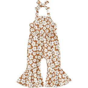 Toddler Kids Baby Girls Backless Suspenders Jumpsuit Bell Bottoms Pants Romper Summer Halter Overalls Flower Outfit