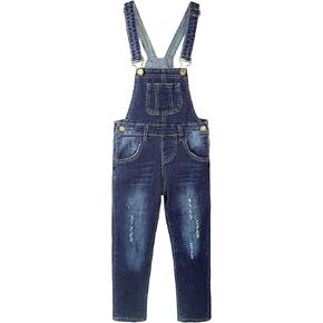 KIDSCOOL SPACE Slim-ft Girls Denim Overalls, Adjustable Elastic Waistand Inside Stretch Jeans Jumpsuit
