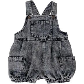 HOOLCHEAN Baby Girls and Boys Summer Denim Shortalls Dark Gray