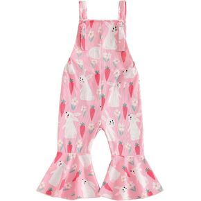Toddler Baby Girl Spring Clothes Cow/Bunny/Carrot/Shamrock Print Sleeveless Overall Bell Bottoms Outfit 12 18M2T3T4T in Kuwait
