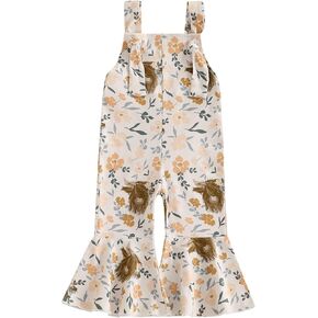 Toddler Baby Girl Spring Clothes Cow/Bunny/Carrot/Shamrock Print Sleeveless Overall Bell Bottoms Outfit 12 18M2T3T4T