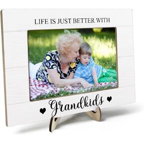 Grandparents Picture Frame, Grandchildren Picture Frame, Newborn Baby Gift for Grandma Grandpa, Birthday Gifts, Grandchildren Fill Your Heart with Love, Home Office Bedroom Desk Decor, 4x6Inch Photo (White-Grandchildren)