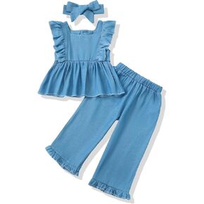 Toddler Baby Girl Clothes Outfit Infant Summer Clothing Ruffle Sleeveless Top Wide Leg Pants Sets for Little Girls
