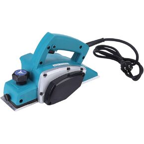 Electric Handheld Wood Planer with Contoured Handle, Adjustable Depth, and Aluminum Base Plate for Home Furniture
