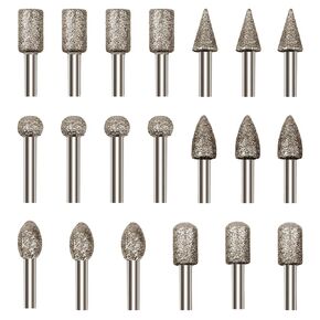 Diamond Drill Grinding Bit Set, 20PCS Polishing Kits Rotary Tool Accessories with 1/8 Inch Shank for Carving, Engraving, Grinding, Polishing Stone, Glass, Jewelry, Ceramics, Rock
