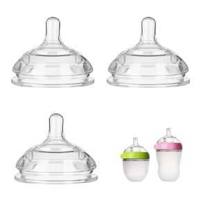 VANEST 3 Packs Silicone Bottle Nipples Compatible with Comotomo Bottles, Replacement Bottle Nipple BPA-Free, No Spill, Anti-Colic, Fast Flow, Size F, 6+ Months