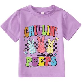 CM C&M WODRO Toddler Boy Girl Easter Shirt Chillin with My Peeps Bunny T-Shirt Short Sleeve Kid Funny Rabbit Graphic Tee Top