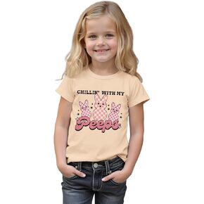 Ritatte Toddler Baby Girl Easter Shirt chillin مع T-Shirt T-Shirt لطيف Bunny Bunny Short Sleeve Tops Tops