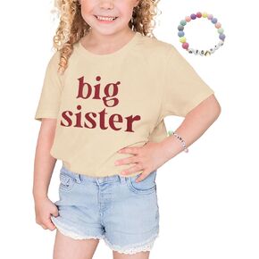 CM C&M WODRO Big Sister Shirt Toddler Baby Girl Promoted to Big Sister Announcement T-Shirt Summer Top with Big Sis Bracelet