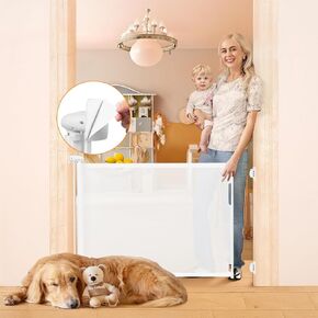 No Drill Retractable Baby Gates No Drilling Retractable Pet Gate for Stairs No Drilling Retractable Dog Gate Outdoor Retractable Gate for Baby 55" Wide Indoor Safety Gates Mesh Pet Gates