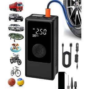 Tire Inflator Portable Air Compressor for Car, Ball Basketball Pump for Sports Balls Auto for Car Tires Bicycle w Gauge Values Display, 150PSI Power Battery Bike Pump Cordless