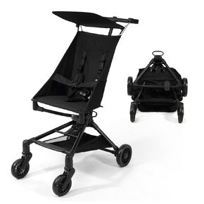 Lightweight Travel Stroller for Airplane, 10.5 lbs Compact Foldable Baby Stroller with Sun Visor & Storage Basket, Convenience Airplane Strollers with Lockable Rear Wheels and Breathable Fabric, Black