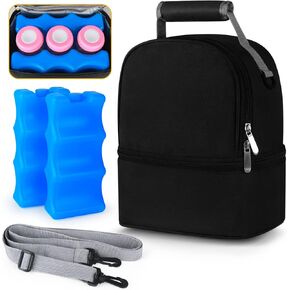 Accmor Breastmilk Cooler Bag with Ice Pack, Double Layer Breastmilk Warmer Insulated Bag with Strap, Fits 6 Bottles, Up to 6 Ounces, Mother Breast Pump Bag Backpack,Black